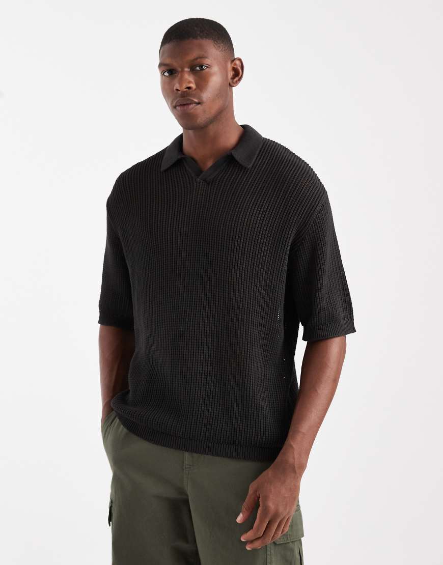 Redefined Rebel - Kastiges, gestricktes Polohemd in Schwarz von Redefined Rebel