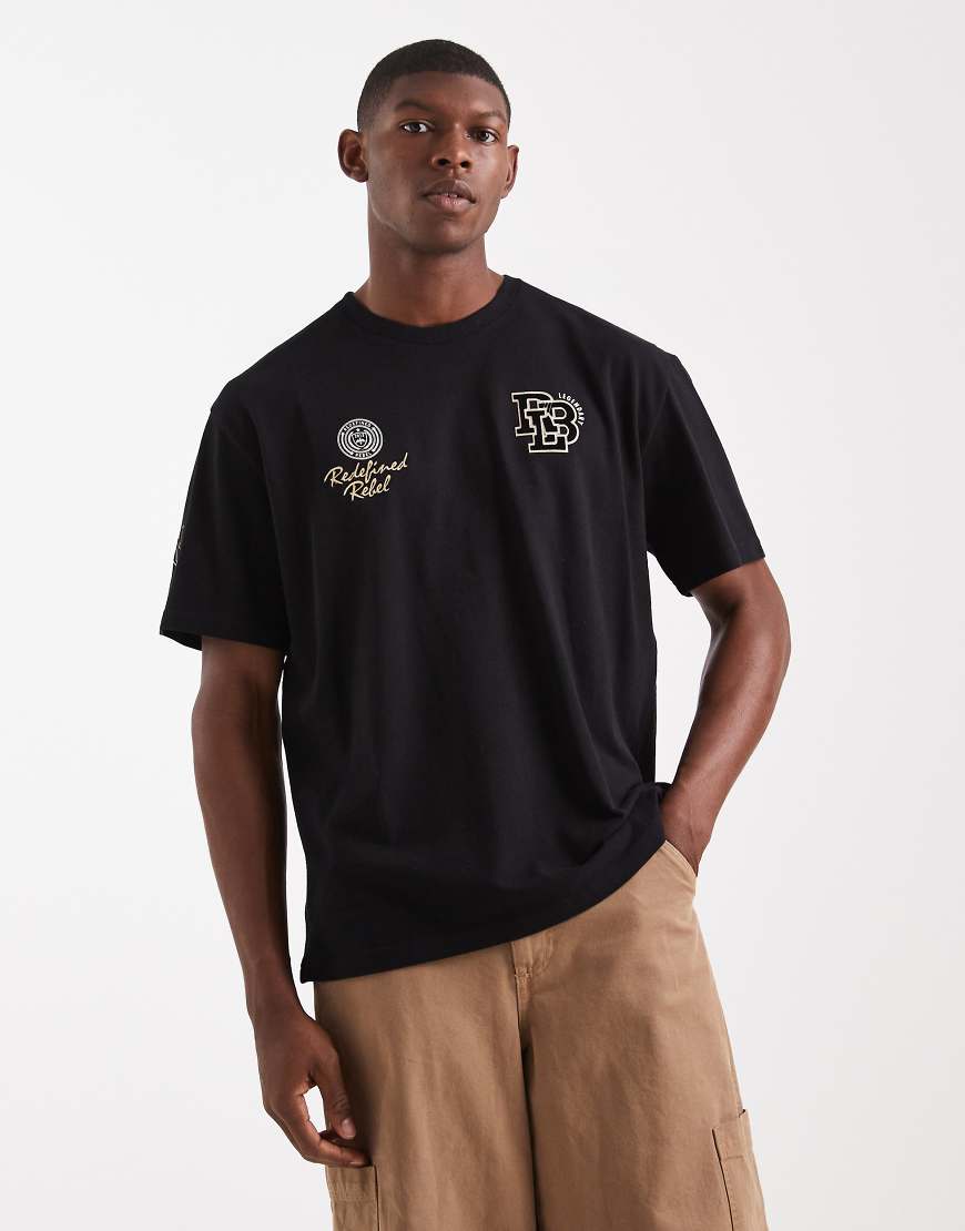 Redefined Rebel - Kastiges T-Shirt in Schwarz mit mehreren Logo-Stickereien von Redefined Rebel