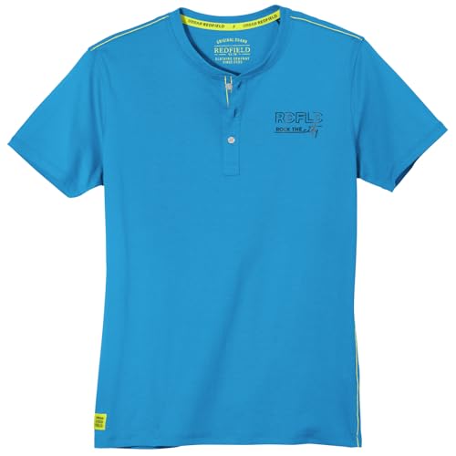Redfield XXL Henley T-Shirt türkisblau Brustprint, Größe:4XL von Redfield