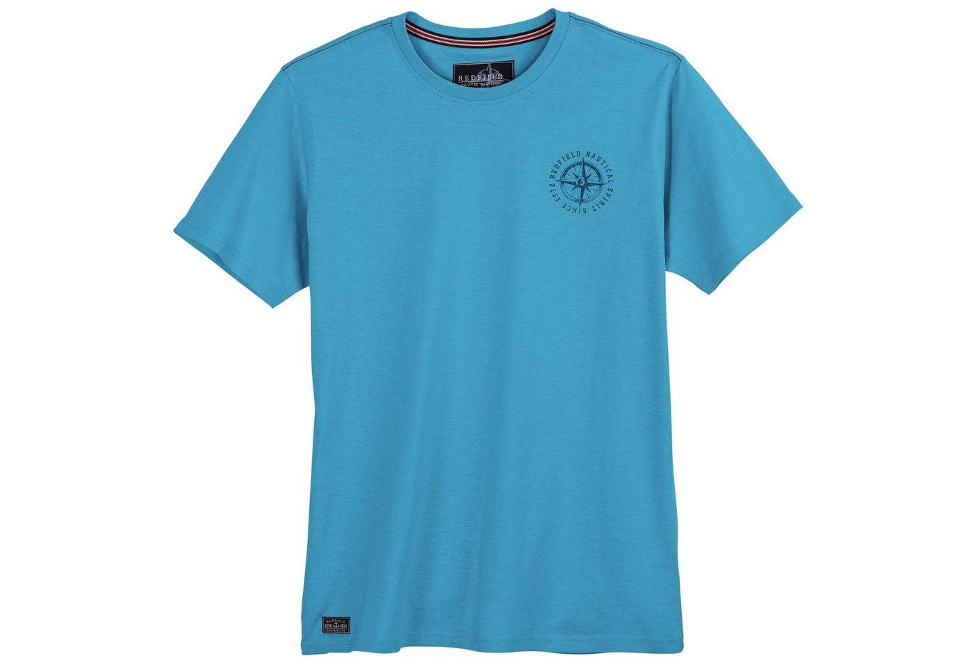 redfield Rundhalsshirt Große Größen Herren T-Shirt azurblau kleiner Brustprint Redfield von redfield