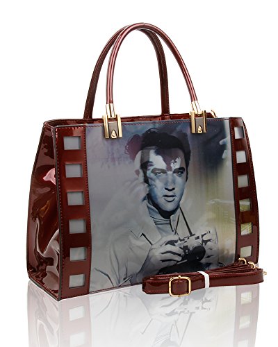 Einkaufstasche/Shopper für Damen, 3D-Effekt, Elvis Presley, Größe 29,5 x 35 x 12 cm Gr. L, Burgund 2 von Redfox