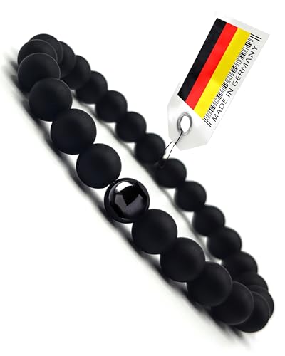 Armband Herren XXL 24cm Überlänge schwarz aus Perlen | Made in Germany | Premium Perlenarmband | Schwarzes Perlenarmband | Geschenk Herren | Bracelet men | Edelstein Onyx glänzend | Männerarmband von RedfoxX