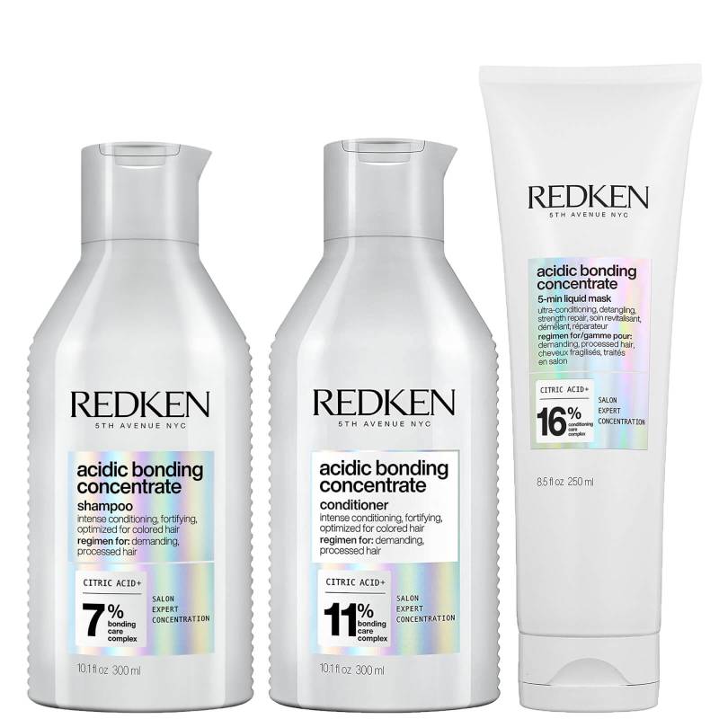 Redken Acidic Bonding Concentrate Shampoo, Conditioner and 5-Minute Liquid Hair Mask Bond Repair Bundle von Redken