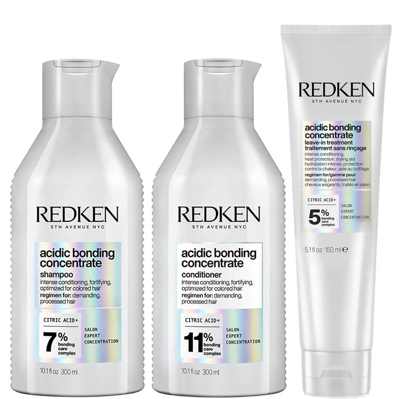 Redken Acidic Bonding Concentrate Shampoo, Conditioner and Leave-in Treatment Bond Repair Bundle von Redken