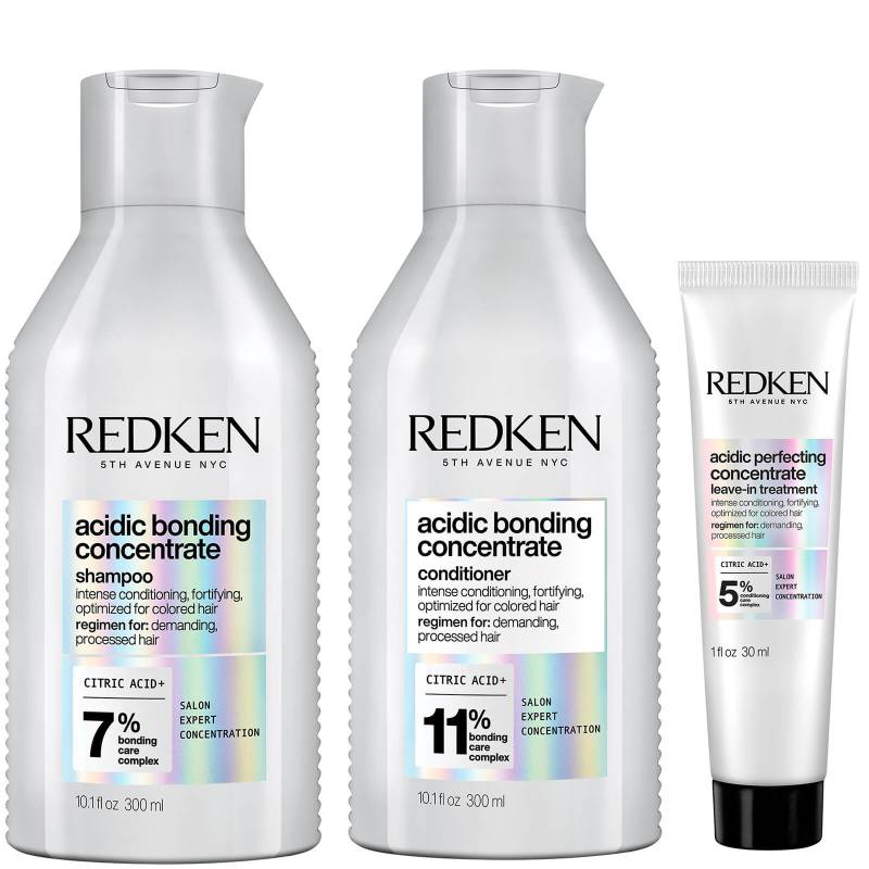 Redken Acidic Bonding Concentrate Shampoo 300ml, Conditioner 300ml and Leave-in Treatment 30ml Bundle von Redken