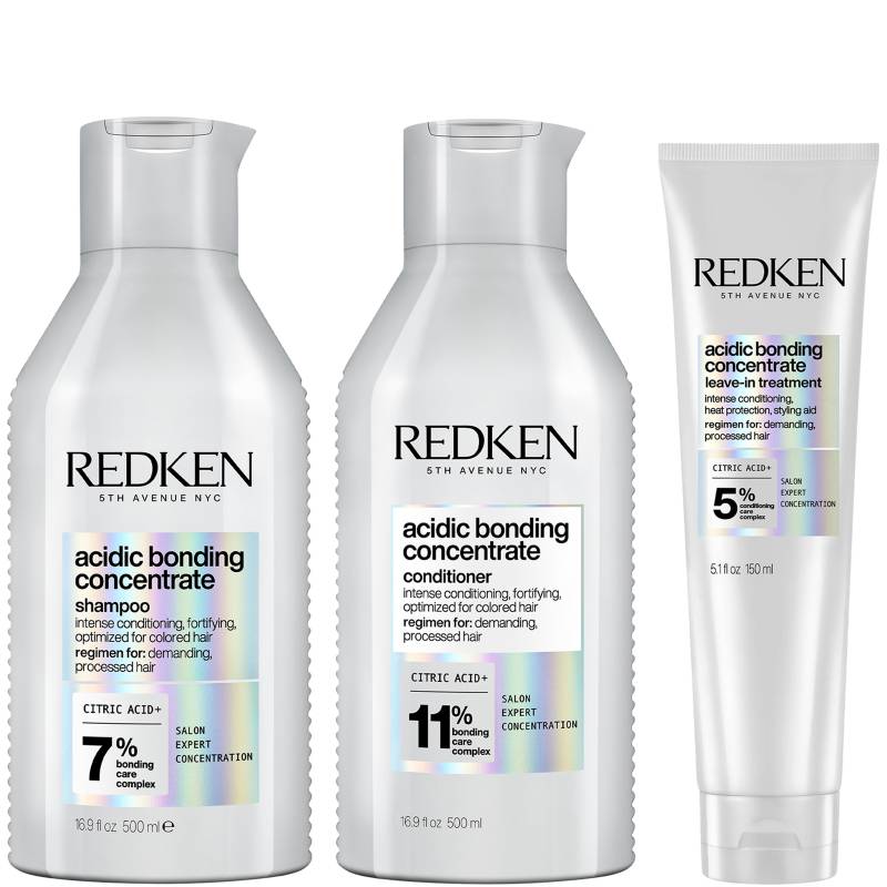 Redken Acidic Bonding Concentrate Shampoo 500ml, Conditioner 500ml and Leave-in Treatment 150ml Bond Repair Supersize Bundle von Redken