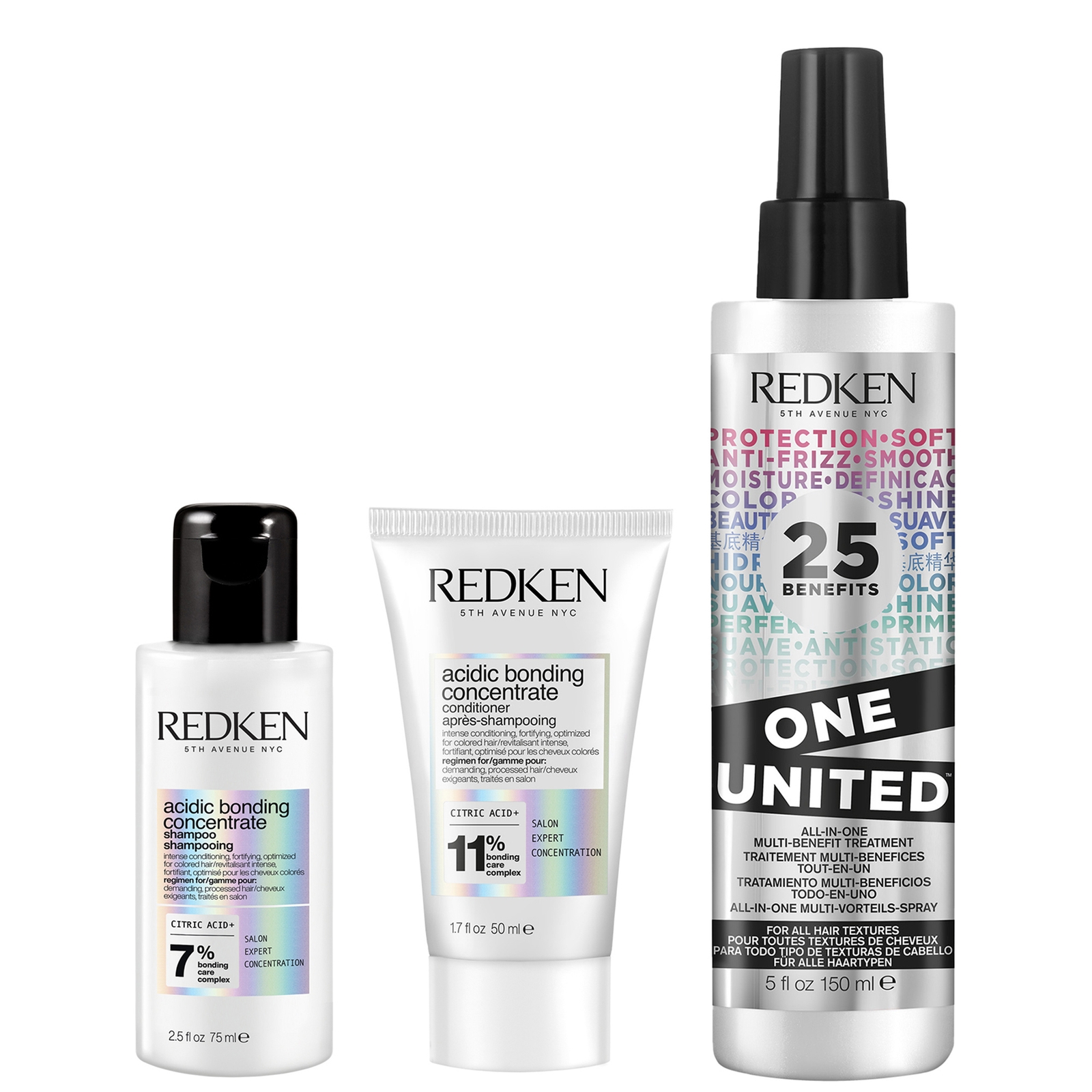Redken Acidic Bonding Concentrate Shampoo and Conditioner with One United Spray Bundle for Healthy Looking Hair von Redken