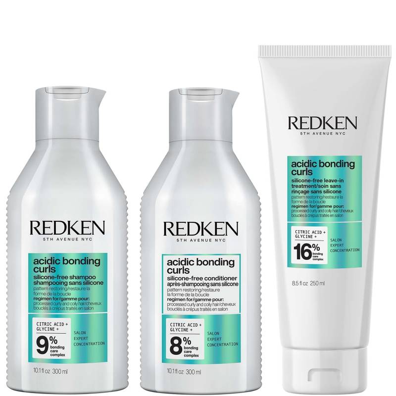 Redken Acidic Bonding Curls Silicone-Free Shampoo Conditioner and Leave-In Routine for Damaged Curls and Coils von Redken