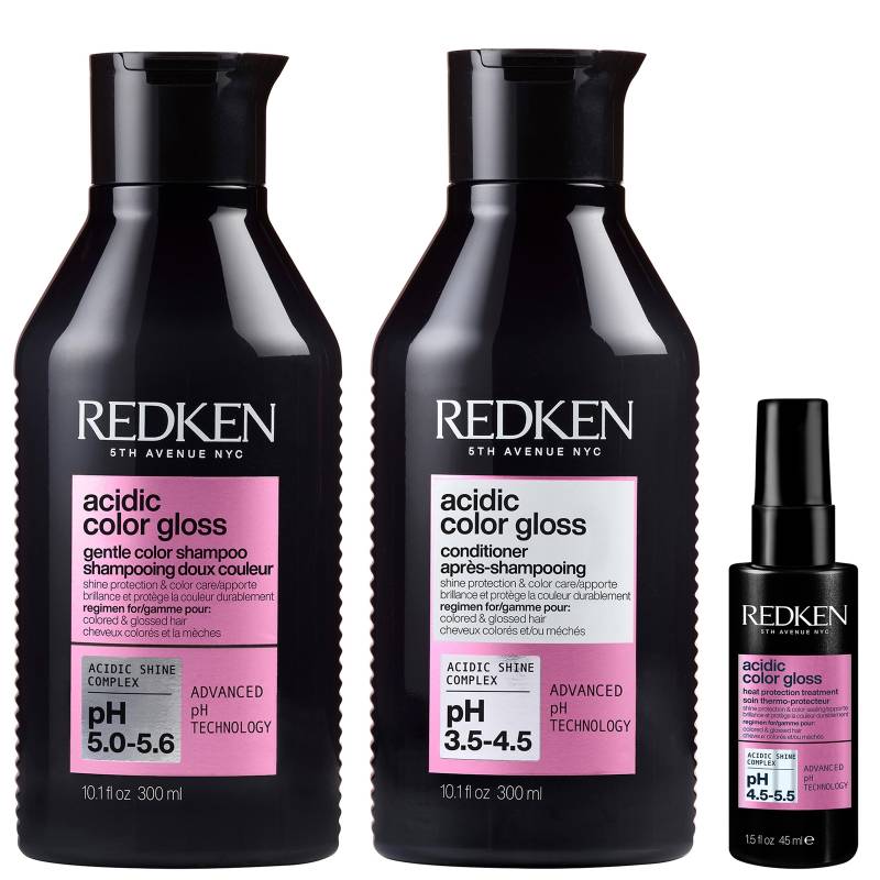 Redken Acidic Color Gloss Shampoo 300ml, Conditioner 300ml and Heat Protection Treatment 45ml, Glass-Like Shine von Redken