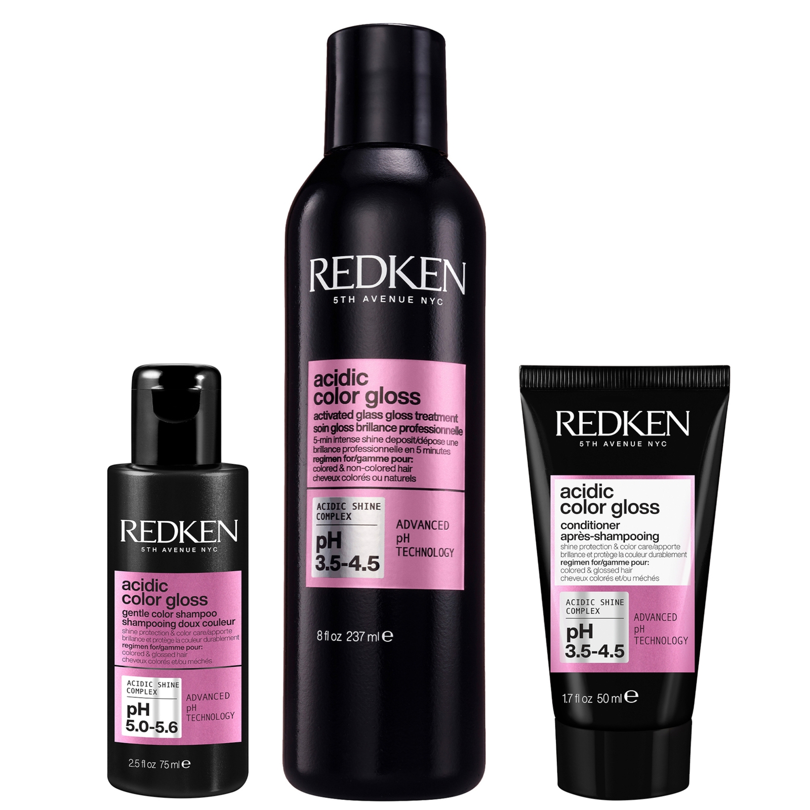 Redken Acidic Color Gloss Shampoo Mini 75ml, Activated Glass Gloss Treatment 237ml and Conditioner Mini 50ml von Redken