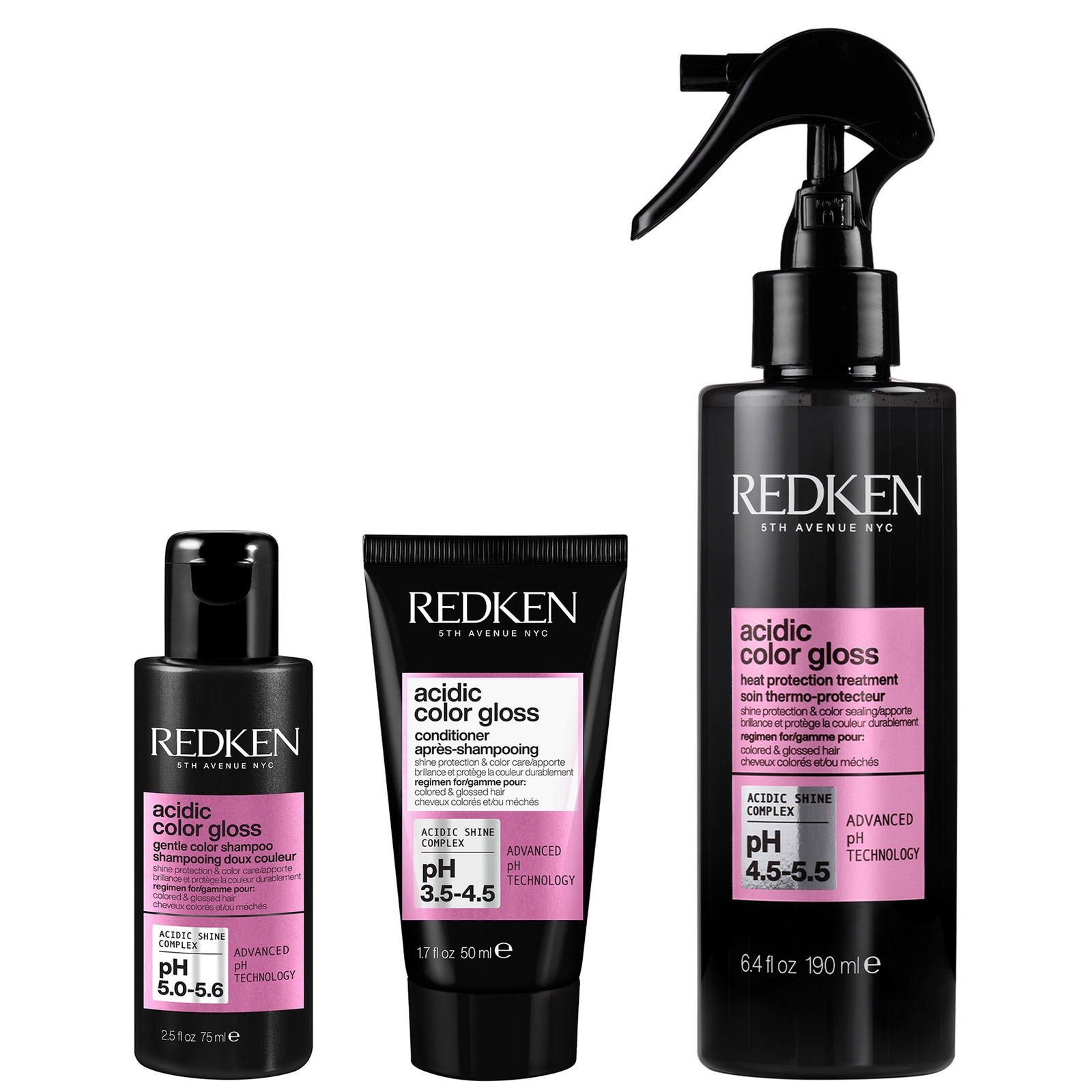 Redken Acidic Color Gloss Shampoo Mini 75ml, Conditioner Mini 50ml and Heat Protection Treatment 190ml von Redken
