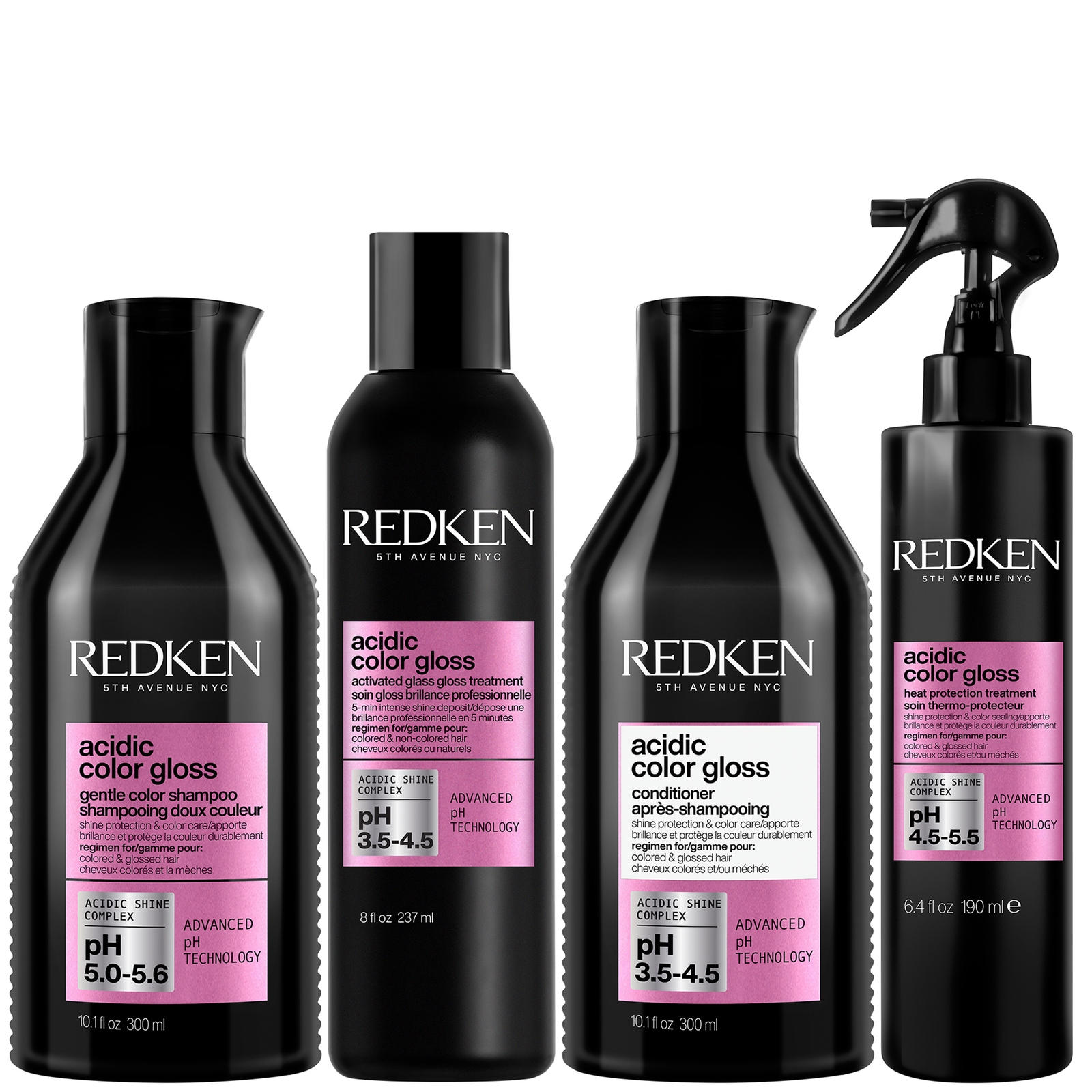 Redken Acidic Color Gloss Sulphate-Free Shampoo 300ml, Glass Gloss Treatment 237ml, Conditioner 300ml & Leave-in Treatment 190ml von Redken