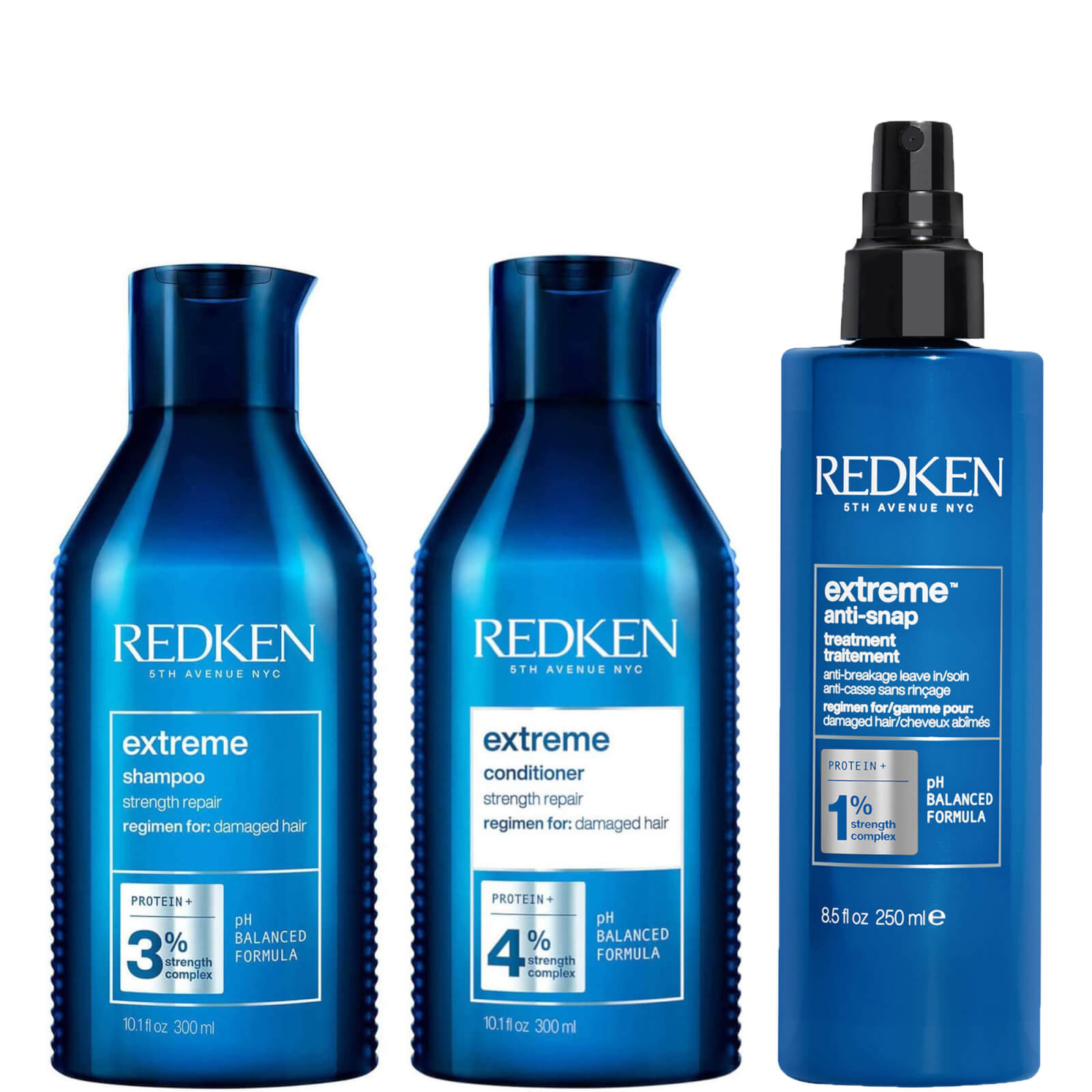 Redken Extreme Shampoo, Conditioner and Anti-Snap Leave-in Treatment Strength Repair Bundle for Damaged Hair von Redken