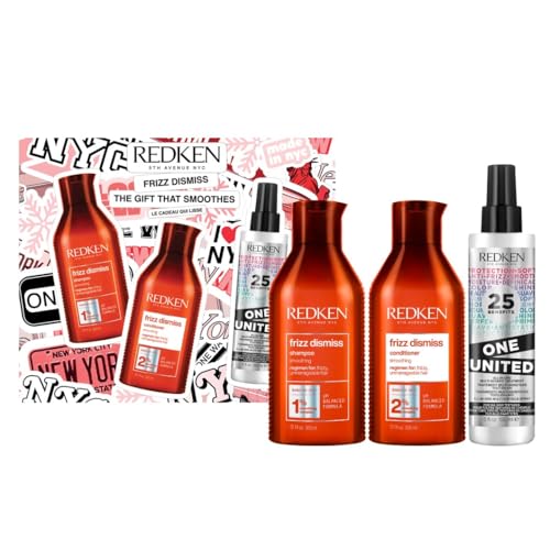 Redken Frizz Dismiss Weihnachtsset, Geschenkset mit Frizz Dismiss Shampoo, Conditioner und One United Multi-Benefit-Spray für widerspenstiges Haar, Anti-Frizz Pflege & Schutz vor Luftfeuchtigkeit von Redken