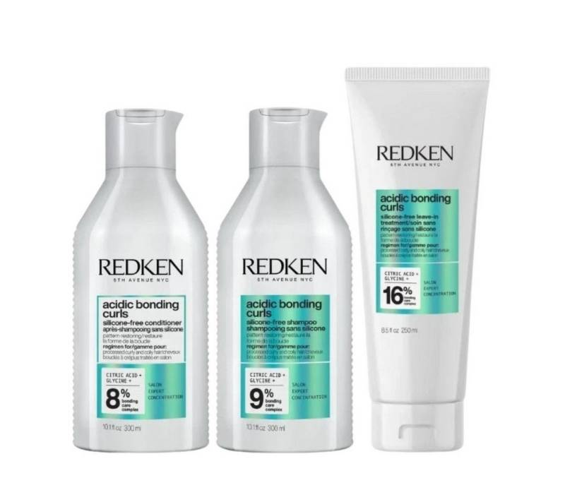 Redken Haarpflege-Set Redken Acidic Bonding Curls Set – Shampoo, Conditioner & Leave-In, 3-tlg., 3er Set Bundle, reichhaltig von Redken