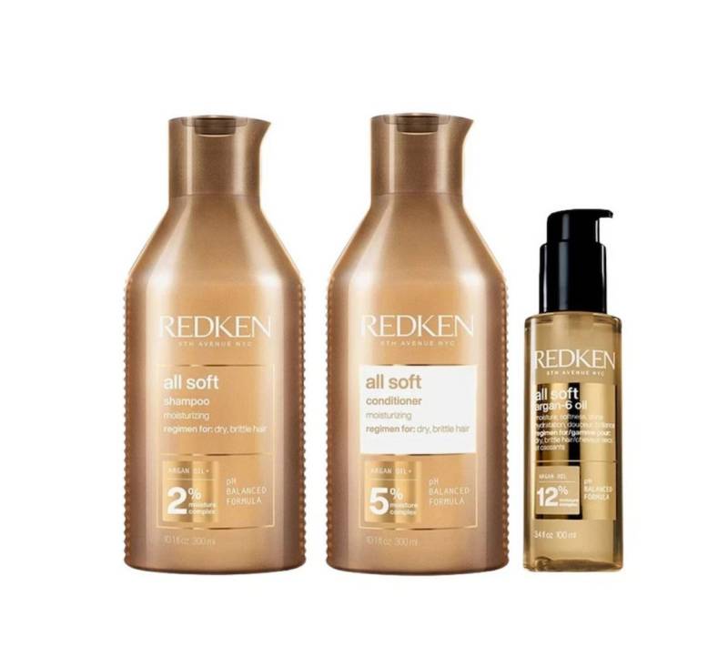 Redken Haarpflege-Set Redken All Soft Set Shampo + Conditioner + Argan-6 Oil, 3-tlg. von Redken