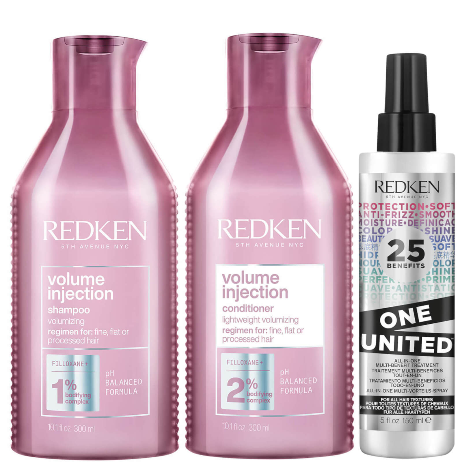 Redken Volume Injection Shampoo, Conditioner and One United Treatment Spray Routine for Fine/Flat Hair von Redken