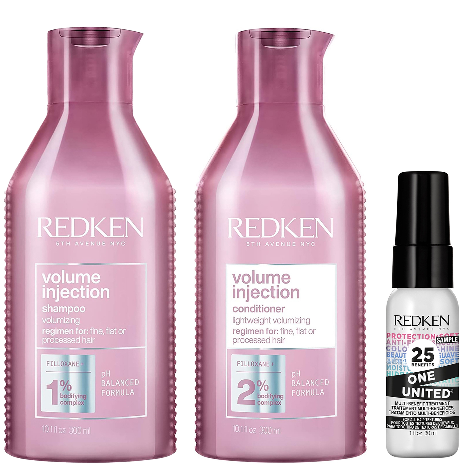 Redken Volume Injection Shampoo and Conditioner with One United Multi-Benefit Spray Bundle von Redken