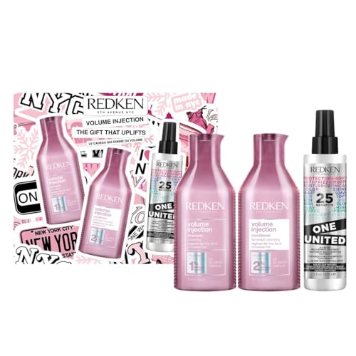 Redken Volume Injection Weihnachtsset, Geschenkset mit Volume Injection Shampoo, Conditioner und One United Multi-Benefit-Spray für feines Haar, Für sofortiges Volumen, Kraft, Feuchtigkeit und Glanz von Redken