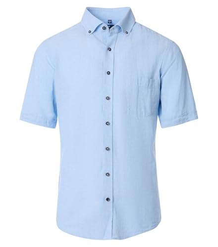 Redmond Herren Leinenhemd Casual Fit Button Down Kragen Kurzarm Einfarbig Hellblau, Größe:3XL von Redmond