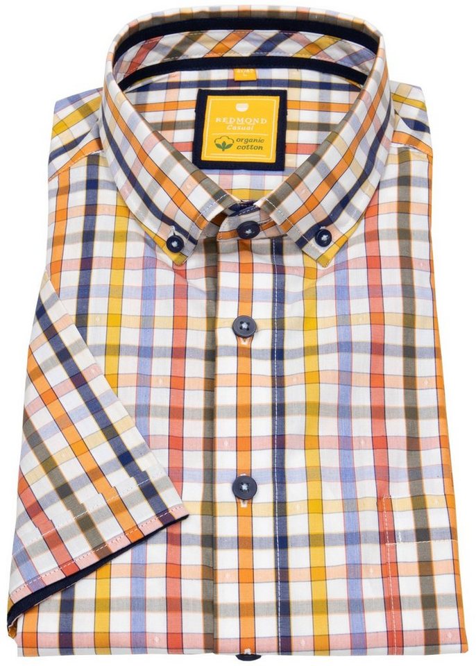 Redmond Kurzarmhemd leicht tailliert Button-Down-Kragen Kontrastknöpfe von Redmond