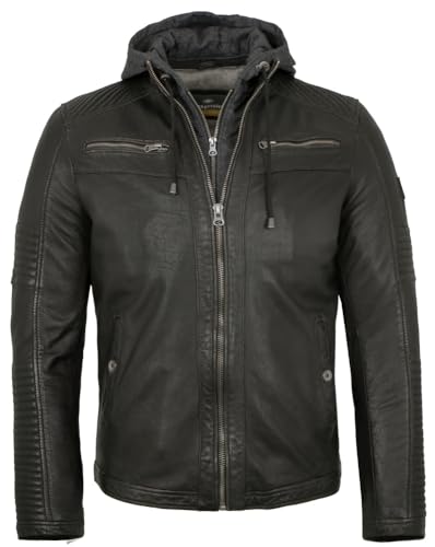 Redpoint - Herren Echtleder Lederjacke Bikerjacke Kapuze Lammnappa schwarz antik Größe 54 von Redpoint