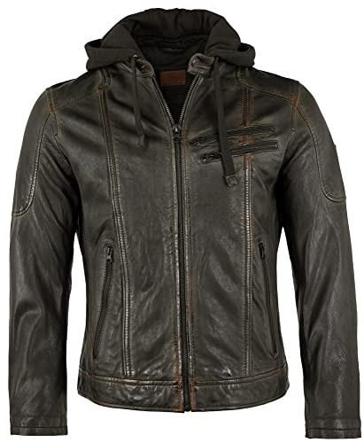 Redpoint - Herren Echtleder Lederjacke Kapuze Lammnappa schwarz-orange Größe 60 von Redpoint