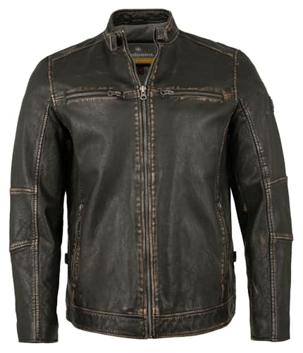 Redpoint - Herren Echtleder Lederjacke Lammnappa Bikerjacke schwarz-beige Größe 52 von Redpoint