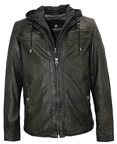 Redpoint - Herren Lederjacke Bikerjacke Kapuze Lammnappa Dunkelbraun antik Größe 54 von Redpoint