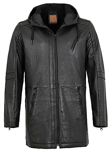 Redpoint - Herren Ledermantel Longjacke Kapuze Neuseeländisches Lammleder schwarz Größe 60 von Redpoint