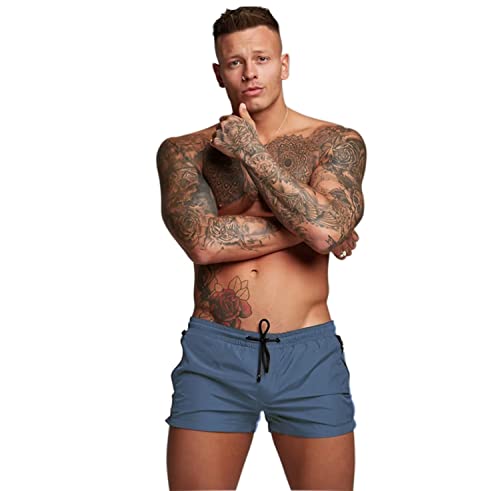 Herren-Badehose, schnell trocknend, mit Reißverschlusstaschen, Badeshorts mit Netzfutter, Aegean Blue, M von Redqenting