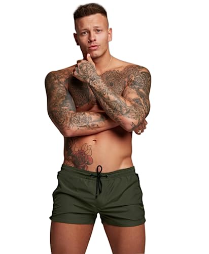 Redqenting Herren Badeshorts mit Reißverschlusstasche,Verstellbarem Kurze Schwimmhose Wassersport Kurze Hose mit Mesh-Futter(Schnelltrocknend) von Redqenting