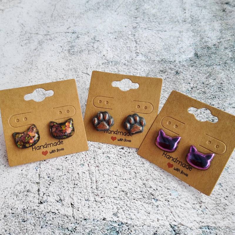 Ohrstecker Katzenkopf Oder Pfote - Ohrringe Für Katzenliebhaber Aus Epoxidharz von RedsResinKunst