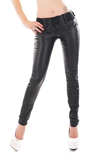 RED SEVENTY Damen Kunstlederhose Skinny Hose beschichtet Stretch Biker Schwarz Pants UK 6-14 Gr. 36, Schwarz von RED SEVENTY