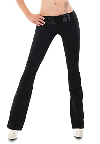 RED SEVENTY Damen Stretch Denim Skinny Boot Cut Jeans Hose Blau Verblasst mit Gürtel UK 6-14, Schwarz W3015, 34 von RED SEVENTY