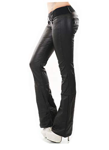 Redseventy Damen Hose Wetlook Lederlook Kunstleder Optik Bootcut Jeans mit Gürtel (36) von Redseventy