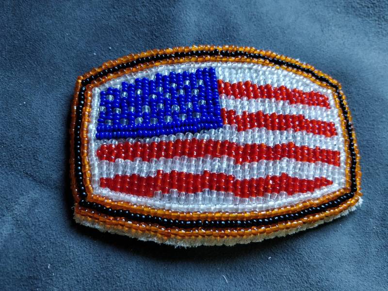 Vintage Perlen Gürtelschnalle, Fahnendesign, Handgefädelt von Redstartradingpost
