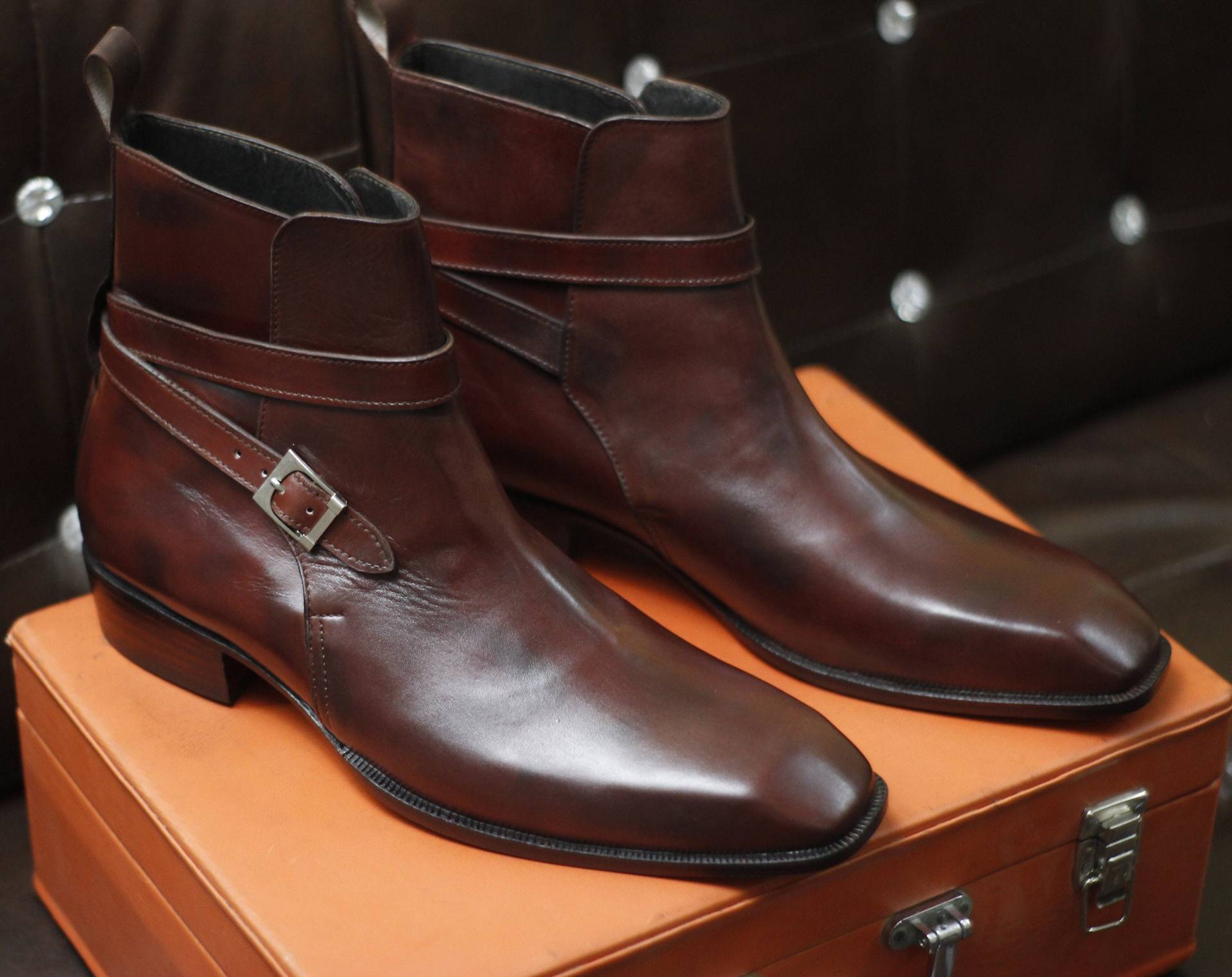 Neue Herren Handgemachte Formale Schuhe Bordeaux Leder Jodhpurs Stylish Ankle High Schnale Strap Dress & Formal Boots von RedsunGB