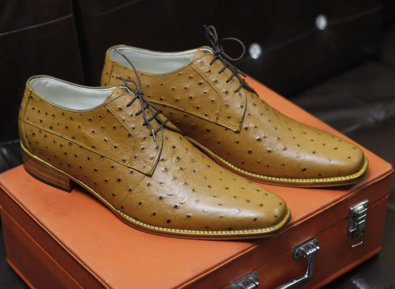 Neue Herren Handgemachte Formale Schuhe Braun Straußen Strukturiertes Leder Stilvolles Schnürkleid & Formal Wear von RedsunGB