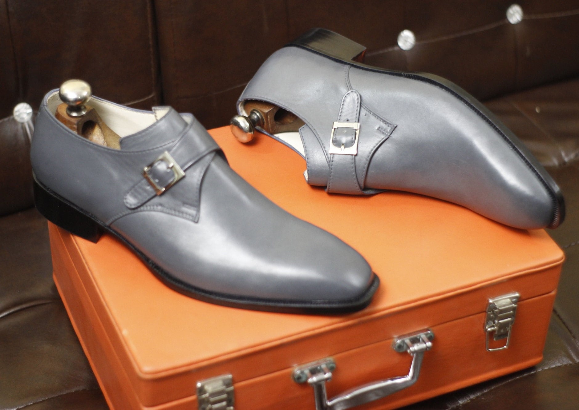 Neue Herren Handgemachte Formale Schuhe Grau Leder Single Monk Stylish Schnalle Strap Dress & Formal Wear von RedsunGB