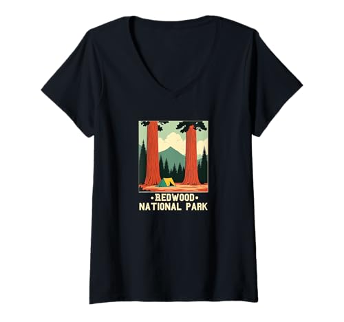 Damen Souvenir aus dem Redwood-Nationalpark, Crescent City, Kalifornien T-Shirt mit V-Ausschnitt von Redwood National Park Merchandise