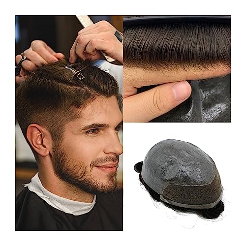 Männer Perücke Toupet for Männer, Haarteile mit 20,3 x 25,4 cm dünner PU-Basis, Schweizer Spitze-Front-Haarsystem, Ersatz for 15,2 cm indische Echthaar-Perücken-Einheiten, 2 dunkelbraune Farbe Perück von ReeSet