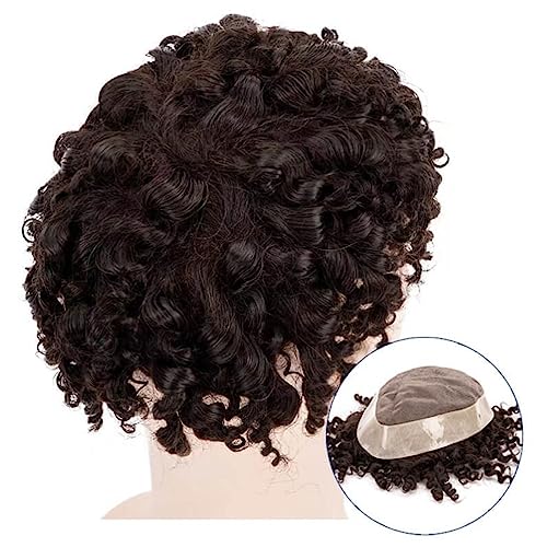 Männer Perücke Verworrene lockige Perücke for Männer, feines Mono-Oberteil und PU-Haar-Toupet, atmungsaktive männliche Haarprothese, Kapillare, 17,8 cm, weiches Echthaar, Systemeinheit Perücke Mann ( von ReeSet