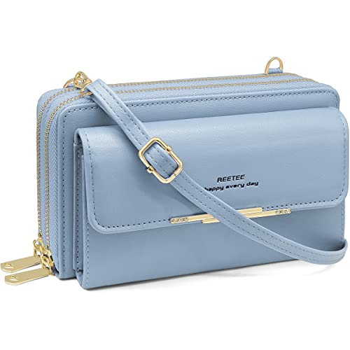 Handytasche Zum Umhängen Damen Handy Umhängetasche RFID Schutz Geldbörse PU Leder Handy Portemonnaie mit 24 Kartenfächer Handy Schultertasche Reißverschluss Crossbody kleine Handy Tasche (Blau) von REETEE