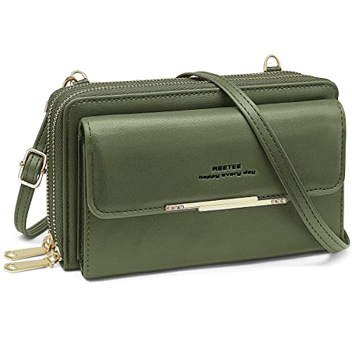Handytasche Zum Umhängen Damen Handy Umhängetasche RFID Schutz Geldbörse PU Leder Handy Portemonnaie mit 24 Kartenfächer Handy Schultertasche Reißverschluss Crossbody kleine Handy Tasche (Grün) von REETEE