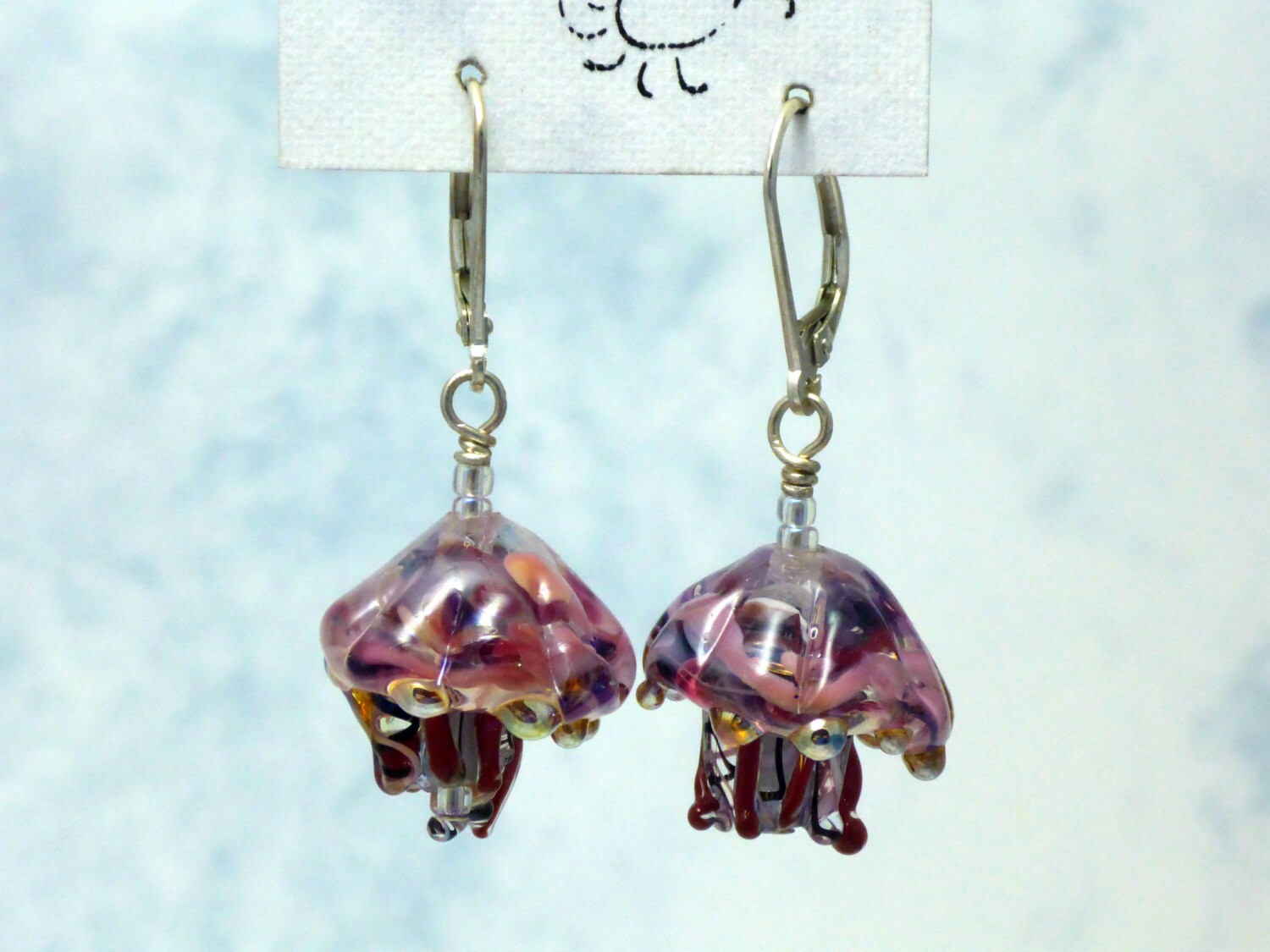 Qualle Glas Ohrringe, Lila Und Rote Qualle, Glasqualle, Glasqualle Ohrringe von ReebieOriginals