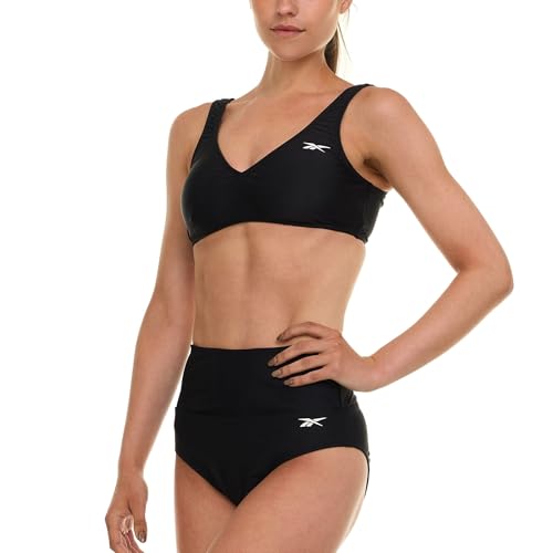 Reebok Bralette-Bikini-Set für Damen, hohe Taille, Damen-Badeanzüge, sportlicher Badeanzug, Schwarz, XL Reebok Bralette-Bikini-Set für Damen, hohe Taille, Damen-Badeanzüge, sportlicher Badeanzug, Schwarz, XL von Reebok