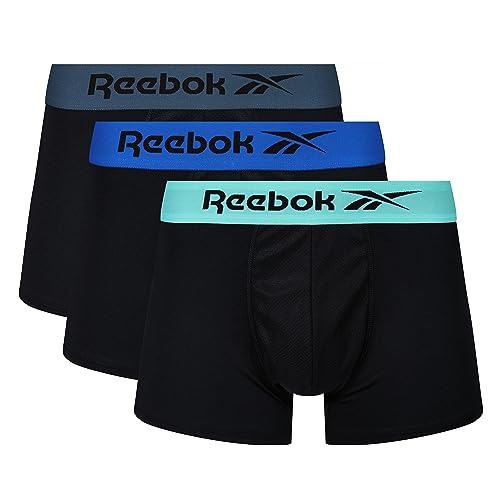 REEBOK Herren Calzoncillos Tipo Bóxer para Hombre En Color Negro Con Cintura de Nailon Y Regulador de La Humedad, Paquete de 3 Boxershorts, Black, von Reebok