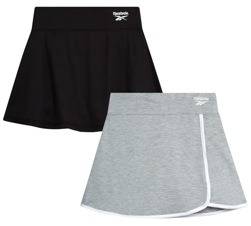 Reebok Mädchen-Skorts, athletischer Skort für Mädchen, atmungsaktiv, Sommer-Skorts, Activewear, athletische Röcke für Workout, Sport, 2 Stück, Hellgrau meliert/schwarz, 8 von Reebok