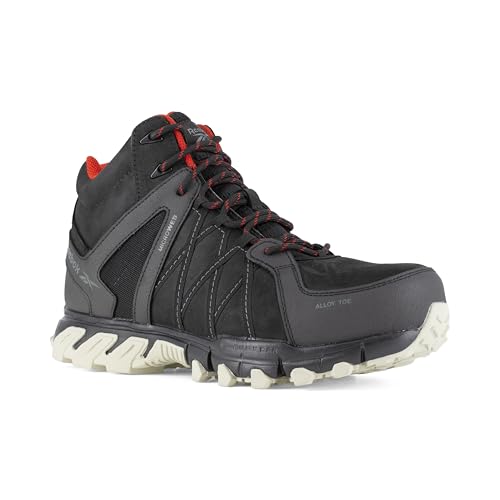 Reebok, wasserdichte Sicherheitsschuhe aus Leder, schwarz und rot, mit Trail Grip S3 SRC 42 Aluminiumkappe, Schwarz/Rot von Reebok